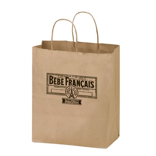 Custom Printed Natural Kraft Paper Shopper Tote Bag (8 1/4"x4 3/4"x10 1/4") - Flexo Ink - 1N8410-FI